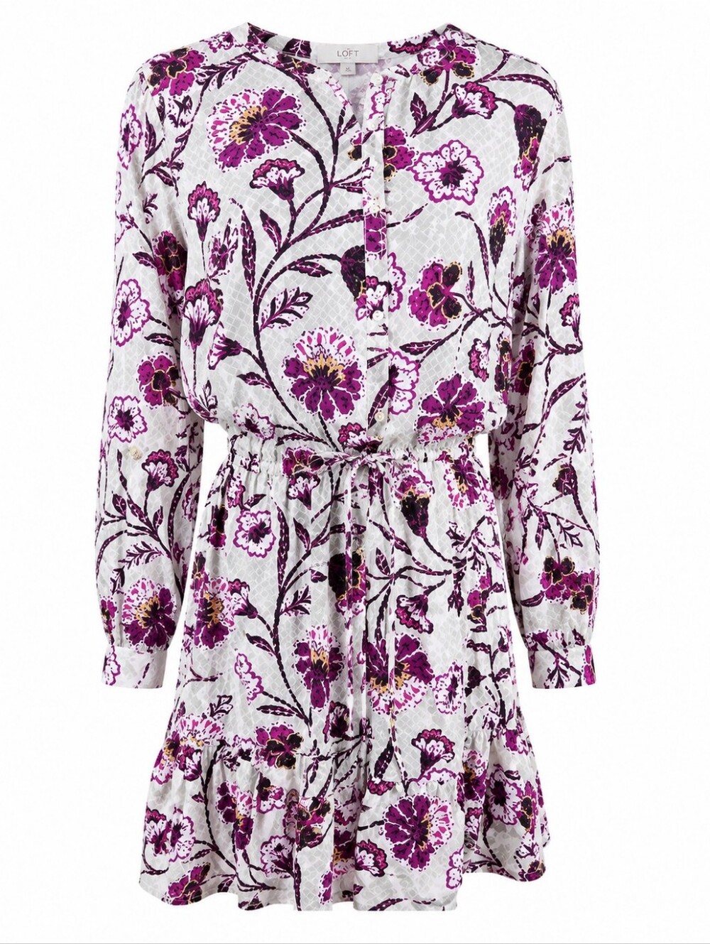 LOFT | NWT‎ Floral Drawstring Waist Boho Ruffle Hem Long Sleeved Mini Dress | XL
